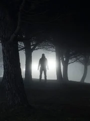 Silhouette of a man standing in park at night. Silhouette of a man standing in park at night.