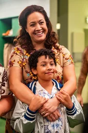 Pictured: (l-r) Stacey Leilua as Ata Johnson, Adrian Groulx as Dwayne Johnson