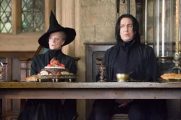 L-R: Minerva McGonagall (Maggie Smith),Severus Snape (Alan Rickman)