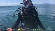 Rob Nelson, all geared up, minutes before he dives with his metal detector to look for Captain Henry Morgan’s lost treasure in the waters of Port Royal Jamaica.