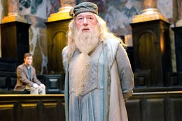 Harry (Daniel Radcliffe, l.) wird Dank Dumbledore (Michael Gambon, r.) nicht der Schule verwiesen. Dennoch macht er sich Sorgen. Er begreift, dass viele der Meinung sind, er habe in Bezug auf Voldemort eindeutig gelogen.