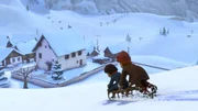Peter und Heidi fliehen mit dem Schlitten.