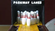 Bowling pins on Bowling Cake.