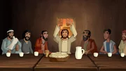Jesus bricht das Brot für das letzte Abendmahl mit seinen Jüngern. Jesus bricht das Brot für das letzte Abendmahl mit seinen Jüngern.