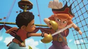 Es kommt zum Kampf zwischen Lehrern und Schülern der Pirate Academy, Fin duelliert sich mit seiner Ausbilderin Käpt'n Raubein. Es kommt zum Kampf zwischen Lehrern und Schülern der Pirate Academy, Fin duelliert sich mit seiner Ausbilderin Käpt'n Raubein.