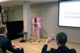 Die EU-Finanzkommissarin Mairead McGuinness auf der European Retirement Week im November 2022 in Br&uuml;ssel