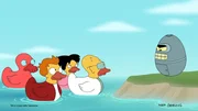 v.li.: Zoidberg, Fry, Amy, Professor Farnsworth, Bender