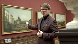 Der Konservator f&uuml;r italienische Malerei, Dr. Alexander R&ouml;stel, steht vor einem Canaletto-Gem&auml;lde