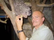 Tierpfleger Wolfgang Schleenbäcker und Greifstachler Arthur. Tierpfleger Wolfgang Schleenbäcker und Greifstachler Arthur.