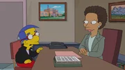 Um bei Lisa landen zu können, holt sich Milhouse (l.) Rat bei der Schulberaterin (r.). Doch wird sie ihm weiterhelfen können?
