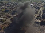 Der Hubschrauber von News 9 wirft erste Blicke auf das Ausma&szlig; der Zerst&ouml;rung des Alfred P. Murrah Federal Building.