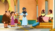Lilli steht mit Isabelle und ihrem Vater vor dem Sultan und der Sultansmutter. Lilli steht mit Isabelle und ihrem Vater vor dem Sultan und der Sultansmutter.