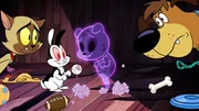 First second and fourth from the left: Chester (voiced by Sean Astin), Bunnicula (voiced by Chris Kattan), Harold (voiced by Brian Kimmet)