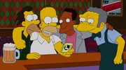 200.000 Dollar! Homer (2.v.l.), Moe (r.), Carl (2.v.r.) und Lenny (l.) k&ouml;nnen es nicht glauben: Sie haben tats&auml;chlich den Jackpot der w&ouml;chentlichen Ziehung der Springfield-Lotterie geknackt ...