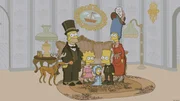 Die Simpsons anno dazumal: Hund Knecht Ruprecht (l.), Homer (2.v.l.), Lisa (3.v.l.), Maggie (3.v.r.), Bart (2.v.r.) und Marge (r.) ...