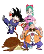L-R: Son-Goku, Bulma, Master Roshi L-R: Son-Goku, Bulma, Master Roshi