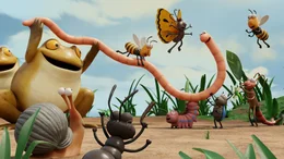 Superwurm unterh&auml;lt seine Freunde gern mit neuen Spielen: Hier ist er als Springseil im Einsatz.