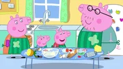 L-R: Mummy Pig, George Pig, Peppa Pig, Daddy Pig
