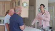 Host David Bromstad (right) meets with Carl Festa, Tom Dudley & Monika Dudley (left) to discuss house requirements.