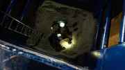Cameron Prince (left) and Jack Murphy (right) in shoring hole at Rocky Point Fire District digging for clues. (nighttime)