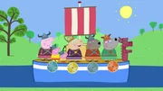 v.li.: Granny Pig, Peppa Pig, George Pig, Madame Gazelle, Mummy Dog, Mummy Wolf