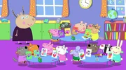 L-R: Madame Gazelle, Wendy Wolf, Freddy Fox, Peppa Pig, George Pig, Suzy Sheep, Molly Mole, Edmond Elephant, Mandy Mouse, Pedro Pony, Danny Dog, Zoe Zebra, Rebecca Rabbit