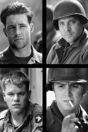 Erleben die Schrecken und die Sinnlosigkeit des Krieges: Reiben (Edward Burns, oben l.), Horvath (Tom Sizemore, oben r.), Jackson (Barry Pepper, unten r.) und James Ryan (Matt Damon, unten l.) ...