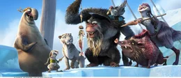 Ungl&uuml;cklicherweise ger&auml;t Scrat (4.v.l.) in die H&auml;nde einer bitterb&ouml;sen Piratenbande (v.l.n.r.): Flynn, Squint, Shira, Captain Gutt, Silas, Dobson und Raz.