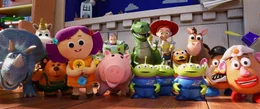 (v.l.n.r.) Trixie; M&auml;usezahn; Sepp Stachel; Dolly; Buzz Lightyear; Specki; Rex; Aliens; Jessie; Slinky; Bully; Charlie Naseweis; Charlotte Naseweis