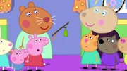 L-R: Rebecca Rabbit, George Pig, Dr. Hamster, Peppa Pig, Candy Cat, Madame Gazelle, Danny Dog