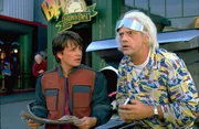 L - R: Marty McFly (Michael J. Fox), Doc Brown (Christopher Lloyd)