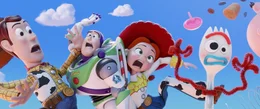 l-r: Sheriff Woody, Buzz Lightyear, Jessie, Forky
