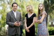Genius" -- Pictured: (l-r) Tony Shalhoub as Adrian Monk, Traylor Howard as Natalie Teeger, Emmy Clarke as Julie Teeger -- USA Network Photo: Isabella Vosmikova