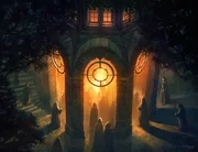 Vermummte Gestalten versammeln sich unter einem leuchtenden Torbogen, wo Feuerschein in die Schatten einer uralten Struktur dringt. Vermummte Gestalten versammeln sich unter einem leuchtenden Torbogen, wo Feuerschein in die Schatten einer uralten Struktur dringt.