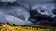 A perfectly centered tornado during a Kansas tornado outbreak