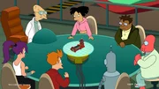 v.li.: Leela, Professor Farnsworth, Fry, Amy, Bender, Hermes, Zoidberg