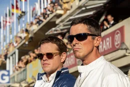 L-R: Carroll Shelby (Matt Damon), Ken Miles (Christian Bale)