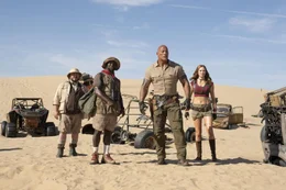 L-R: Oberon (Jack Black), Mouse (Kevin Hart), Bravestone (Dwayne Johnson), Ruby (Karen Gillan)