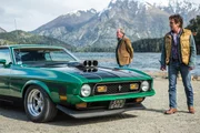 Picture Shows: Jeremy and Richard stand with Richard&rsquo;s Mustang at the meeting point of their Patagonia road trip.