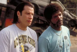L-R: Vincent Vega (John Travolta), Jules Winnfield (Samuel L Jackson)