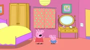 Beim Suchspiel mit Papa WUtz können Peppa und Schorsch einfach nichts Blaues finden.