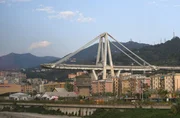 A general view during Italian players visit to the collapsed Ponte Morandi bridge.