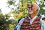 Nepal – Host Morgan Freeman takes a moment to pose during production at the Ka-Nying Shedrub Ling Monastery.
