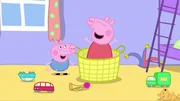Peppa hat sich im Spielzeug-Korb versteckt. Ob Schorsch sie dort finden kann? Peppa hat sich im Spielzeug-Korb versteckt. Ob Schorsch sie dort finden kann?