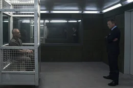 L-R: Blofeld (Christoph Waltz), James Bond (Daniel Craig)