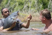 Neil holding catfish. Neil pulling catfish out of water.