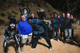 Chris Pontius, Preston Lacy, Steve-O, "Dark Shark" Dave England, Zach Holmes, Eric Manaka, Jasper, Sean "Poopies" McInerney, and Danger Ehren in jackass forever from Paramount Pictures and MTV Entertainment Studios.