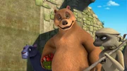 Baghira und Balu sind mit Kaphal, dem Languraffe aus dem Himalaya, in die alten Ruinen gegangen, dem Wohnsitz der Dschungel-Affenhorde. Sie wollen die Affen fragen, ob Kaphal und seine Sippe &uuml;ber den Winter dort mit einziehen darf.