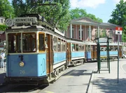 Oldtimer-Straßenbahn in Stockholm.