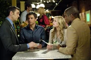 PSYCH -- "He Loves Me, He Loves Me Not, He Loves Me, Oops He's Dead" -- Pictured: (l-r) Tim Omundson as Roland Lassiter, James Roday as Shawn Spencer, Maggie Lawson as Juliet O'Hara, Dule Hill as Burton "Gus" Guster